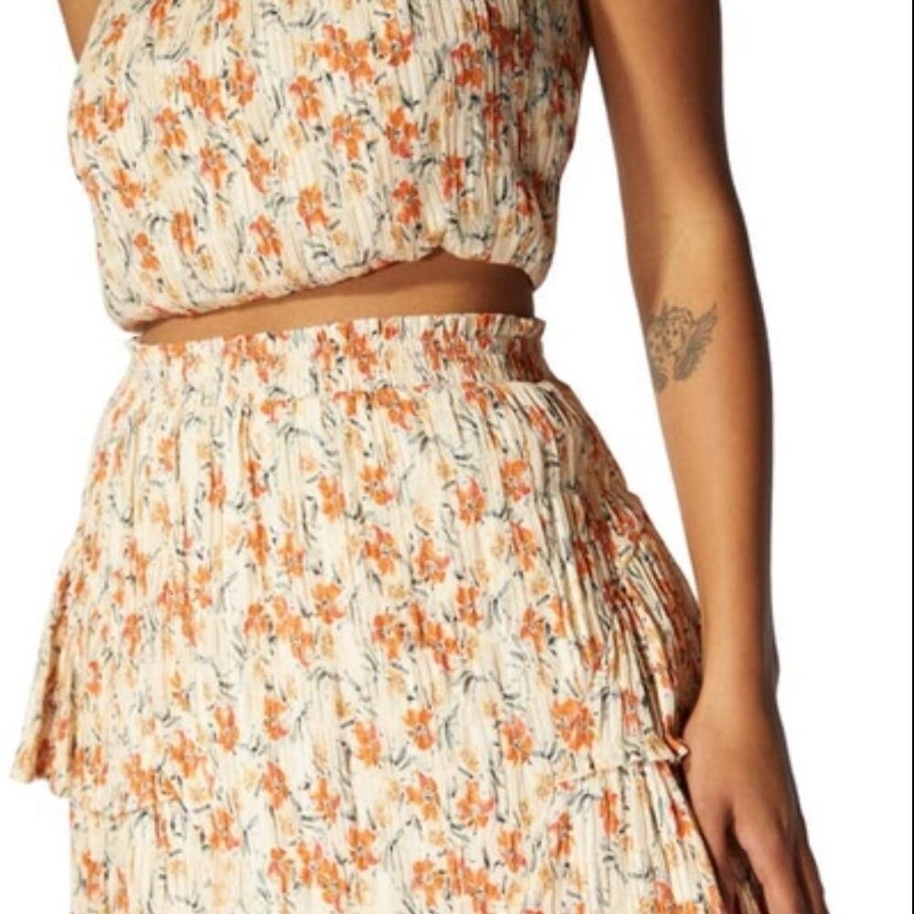 MinkPink Zahari Set (2) Ruffle‎ Skirt/Cropped Tank Size Med Floral Y2K Romantic